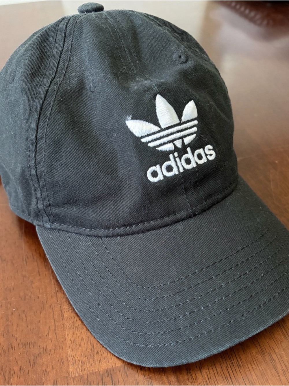 adidas Black Trefoil Strapback Cap with White Logo Accents